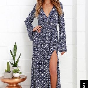 LuLus Mandala Daydream Blue Print Maxi Dress